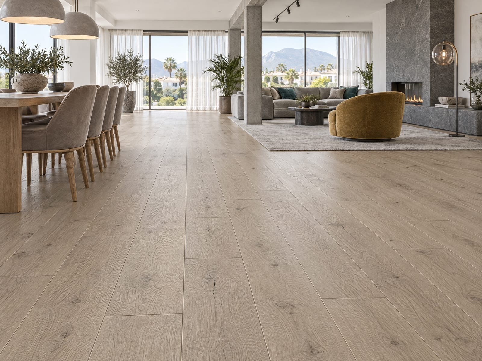 Pebble Oak Floorious Glue-Down flooring installed in a room