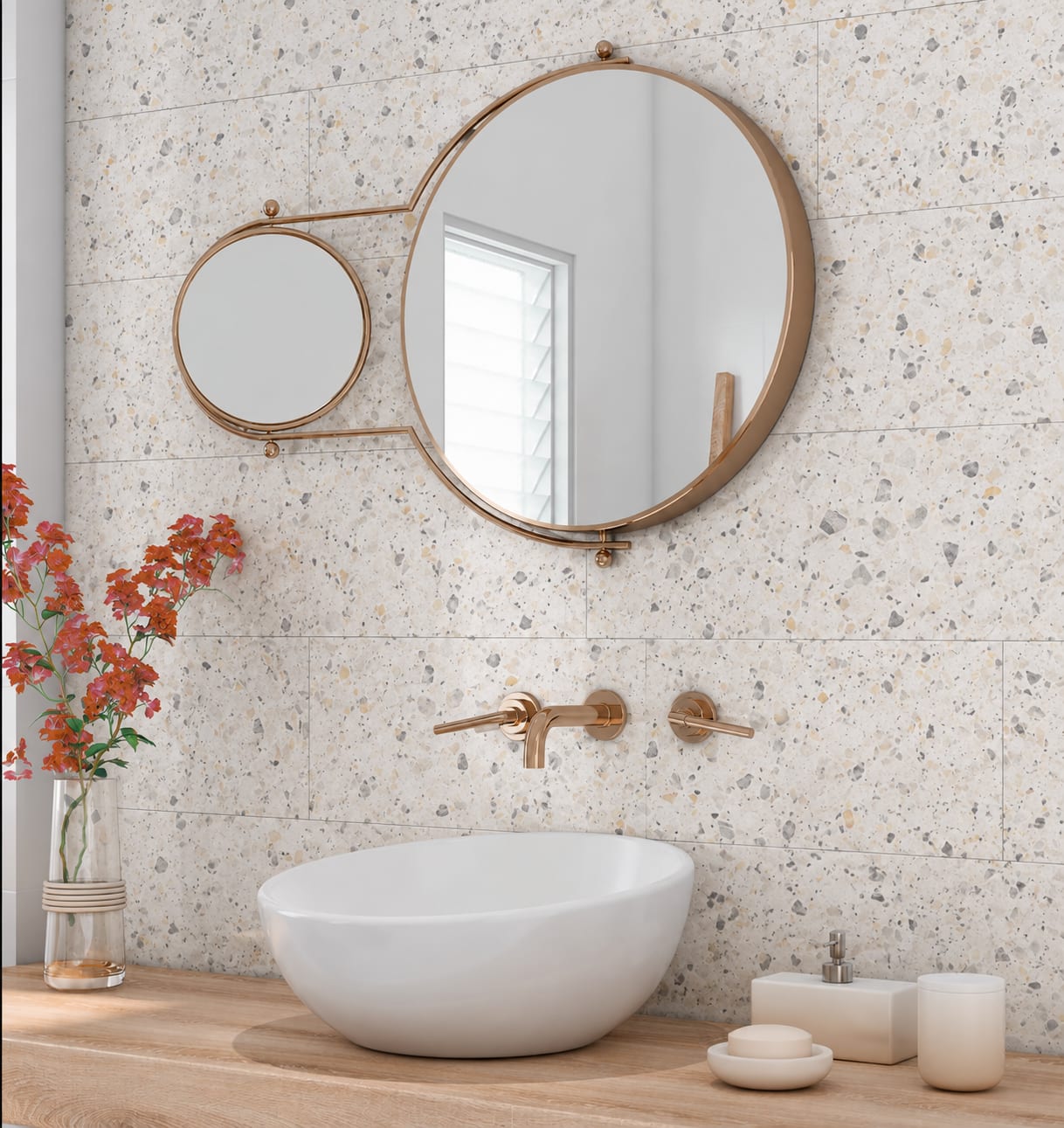 Venetian Terrazzo Floorious Walls · Tiles wall panels installed in a room