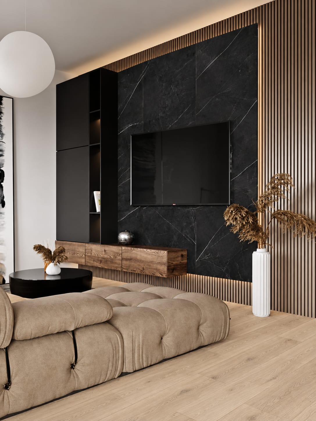 Midnight Black Marble Floorious Walls · XL panels wall panels installed in a room