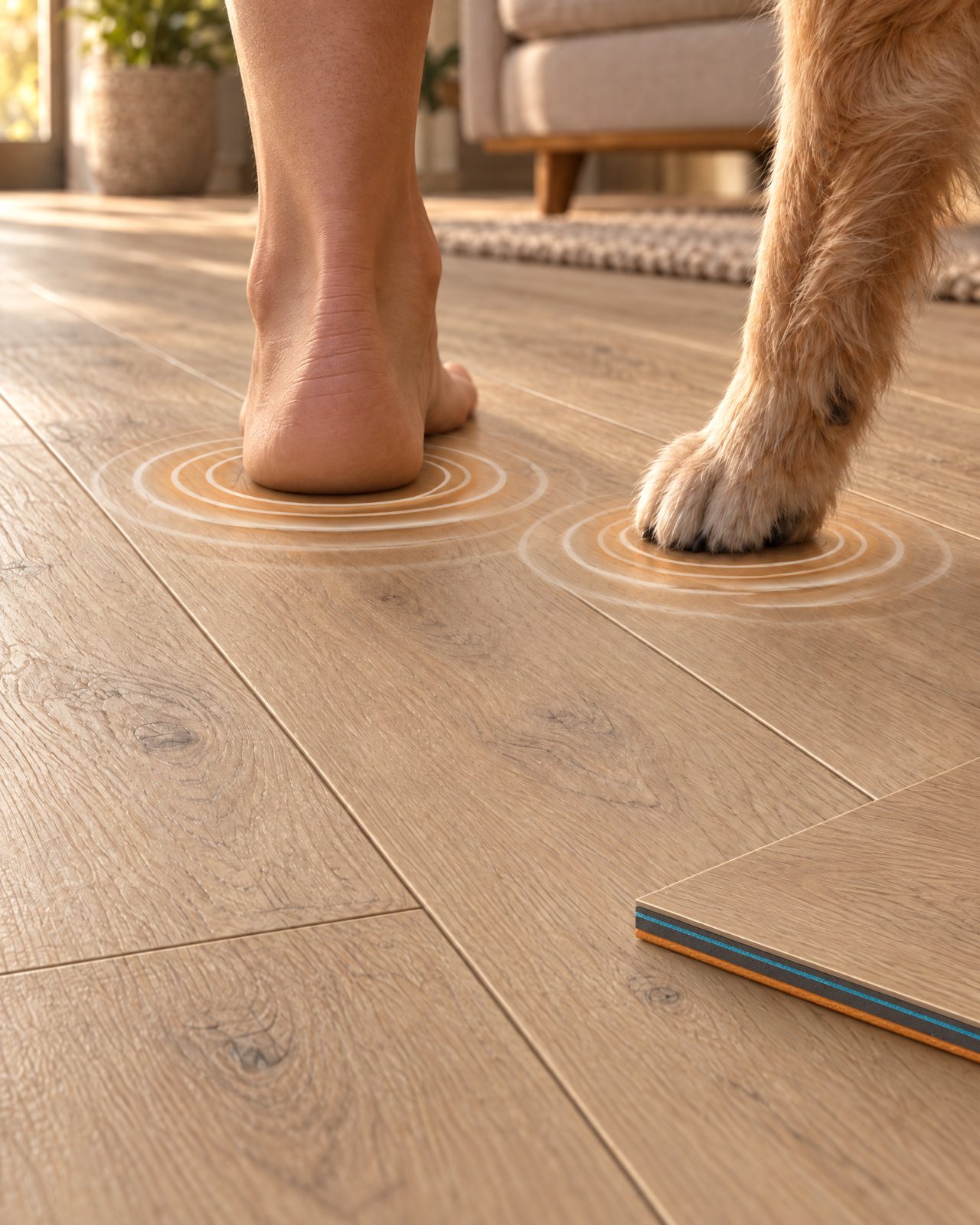 Sound rings radiating across a Floorious Hush floor
