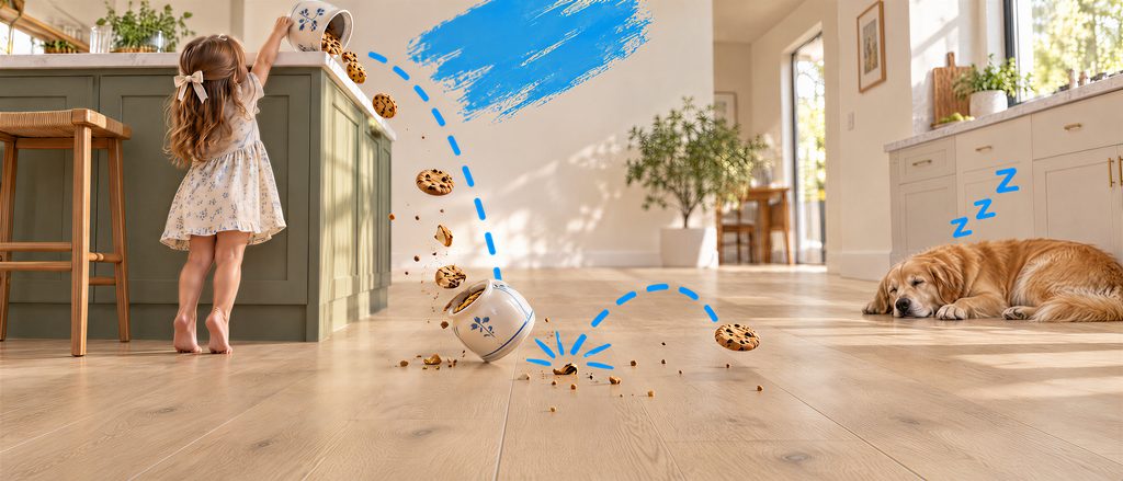A tray of biscuits dropped onto a Floorious Hush floor