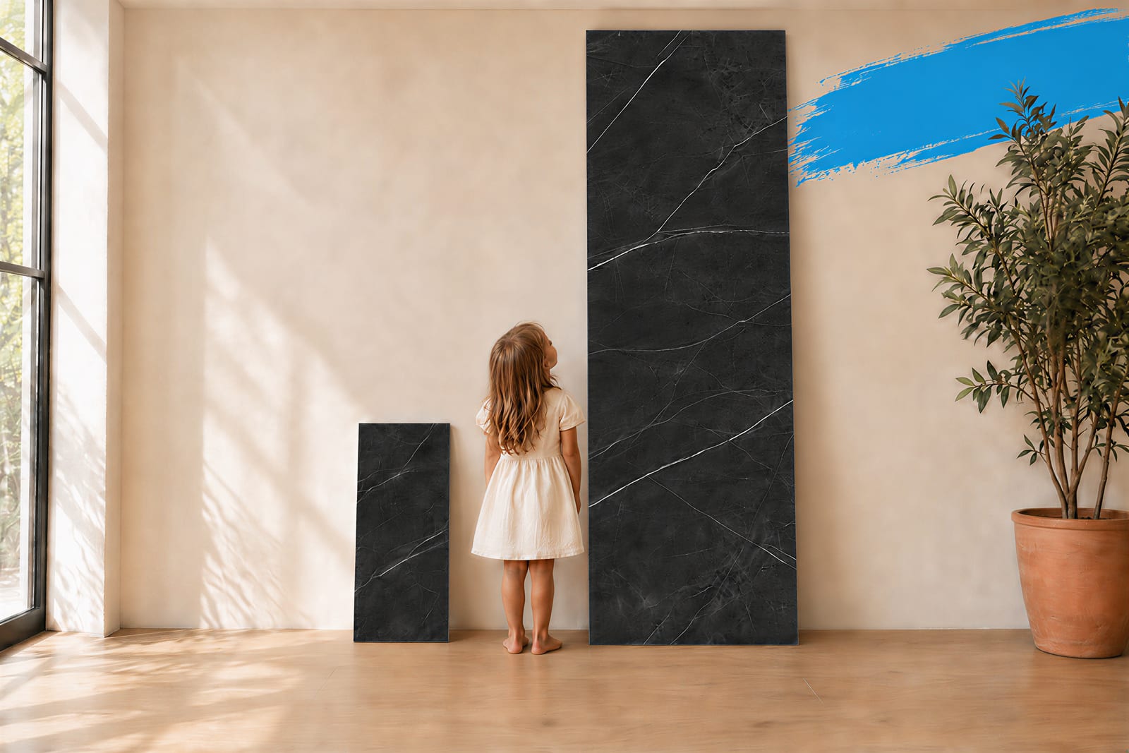 The two Floorious wall panel sizes side by side